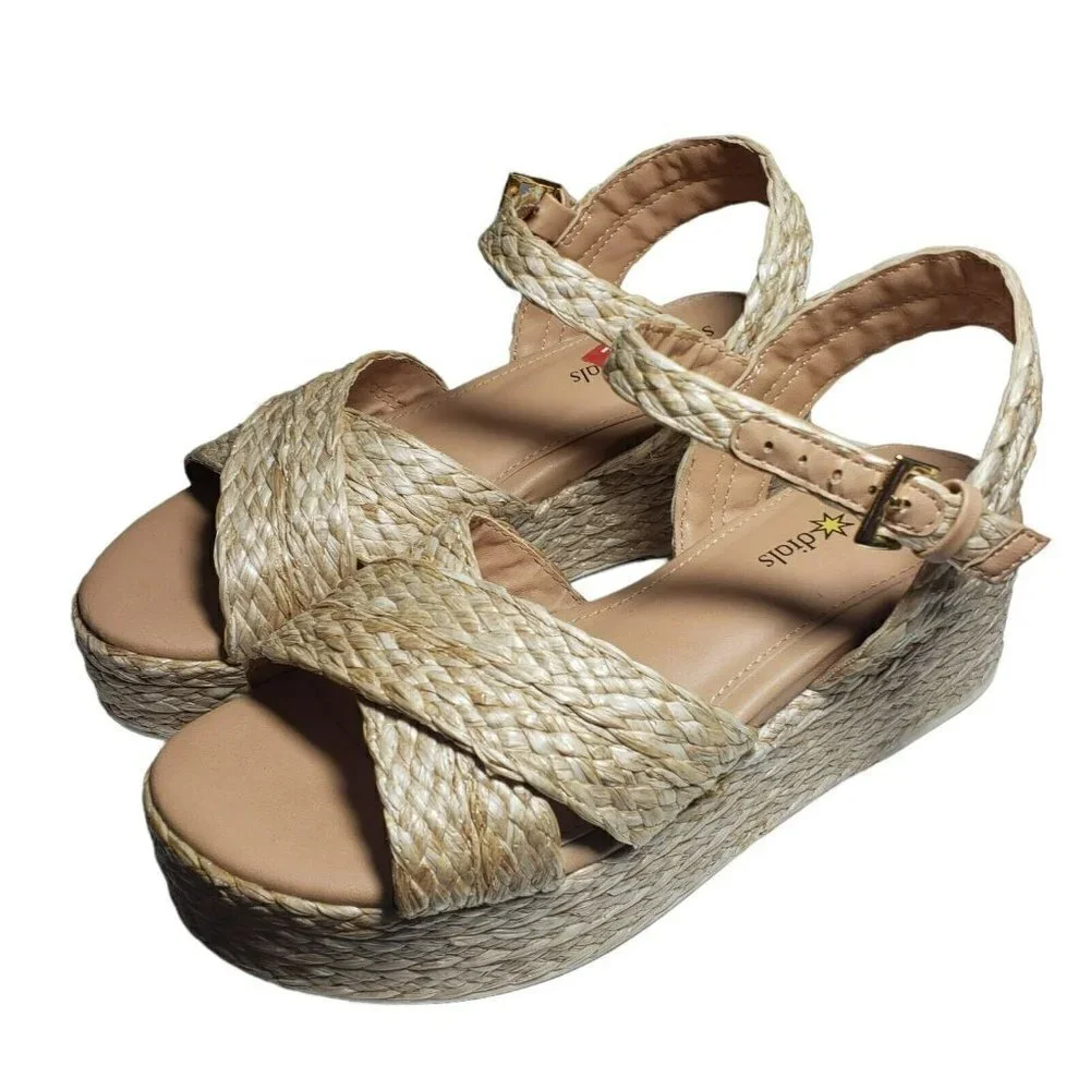 Seven Dials Womens Virginia Natural Open Toe Platform Espadrille Sandals Sz 7.5